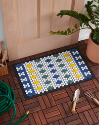 The Letterfolk Modern Farmhouse Tile Set Beginner's Bundle on a Tile Mat design on a wooden front porch.